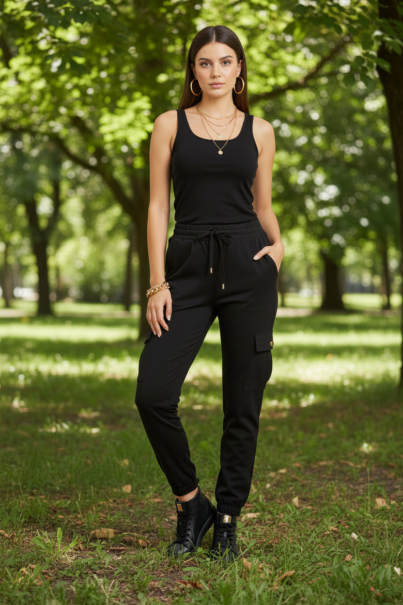Pantalón Cargo con Bolsillos Laterales 🧳 | Cintura Elástica y Cordón | Tallas P-M y G-XG