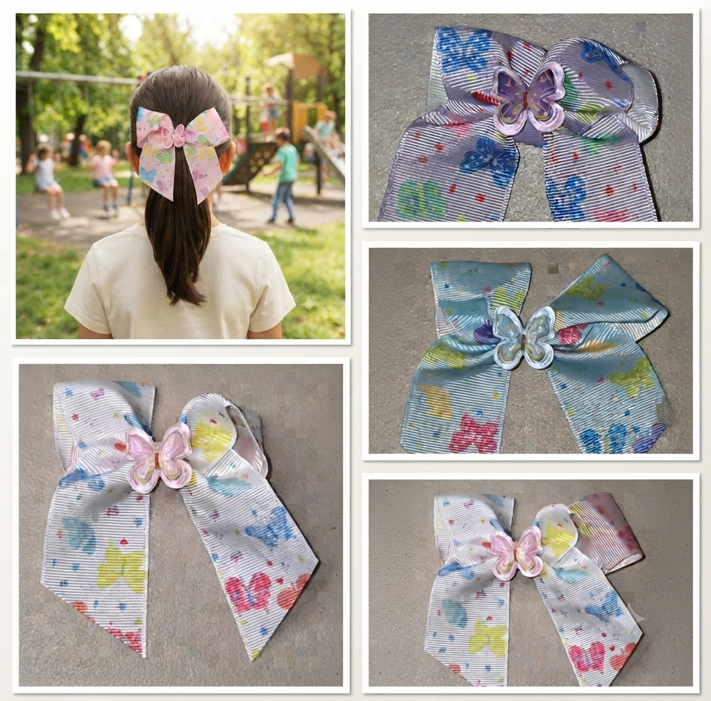 Rainbow Butterfly Hair Bow Girls Grosgrain Ribbon Clip