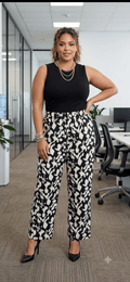 Palazzo Pants with Elastic Waist | White & Black | L/XL | Angelique Boutique