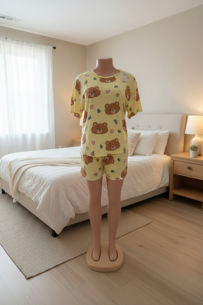 Pijama de Oso - Pantalón Corto con Bolsillos