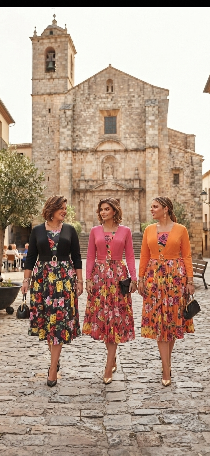 Women's Floral Midi Dress with Matching Cardigan