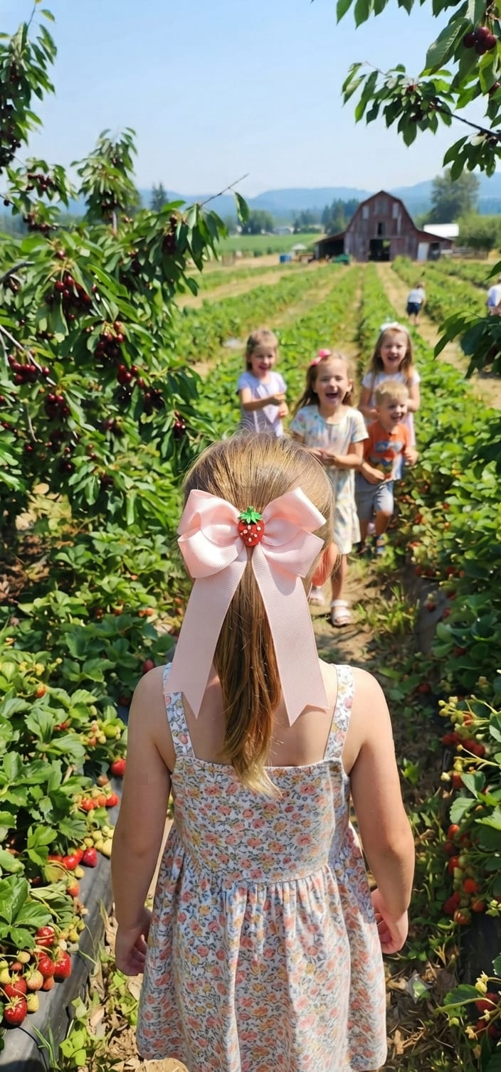 Cherry & Strawberry Tail Hair Bow Clip for Girls