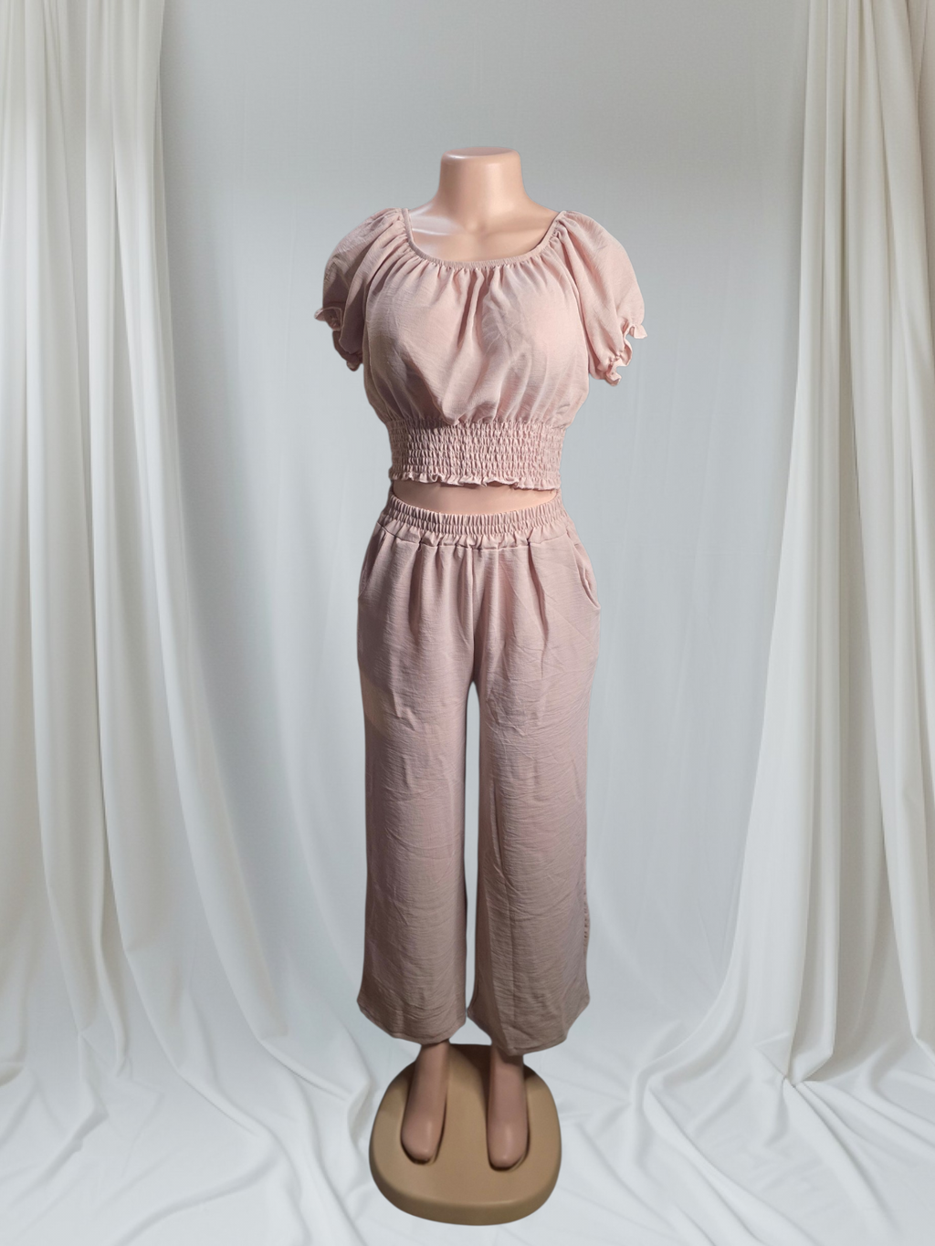 Set de 2 Piezas Mujer Top y Pantalón Fluido | Verde Claro Rosa Kaki Morado