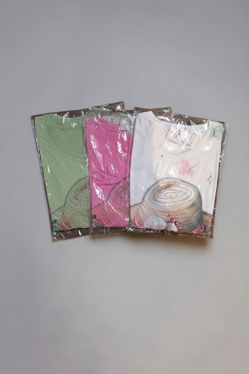 Blusa de Sombrero con Brillo y Pedrería | Manga Corta Femenina