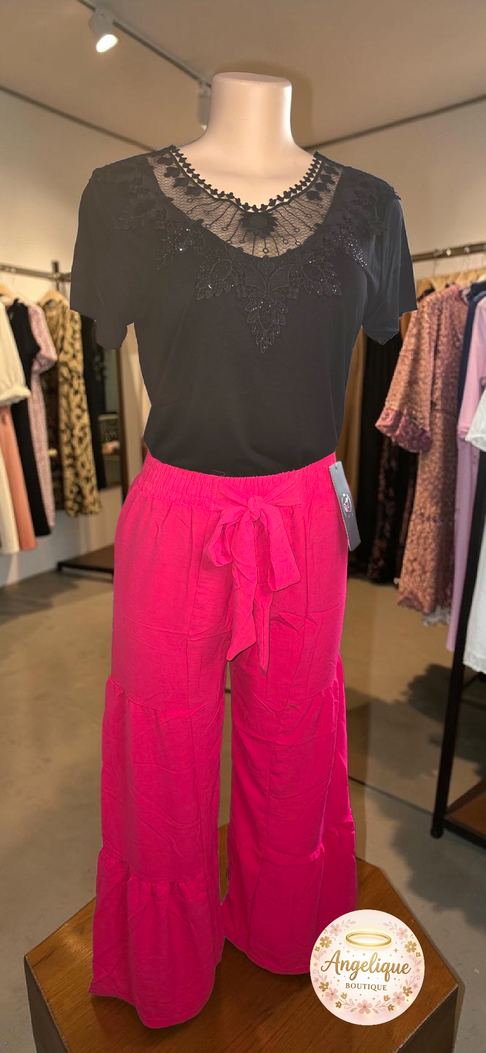 Pantalón Palazzo Largo | Rosa Fucsia, Rosa Claro & Negro