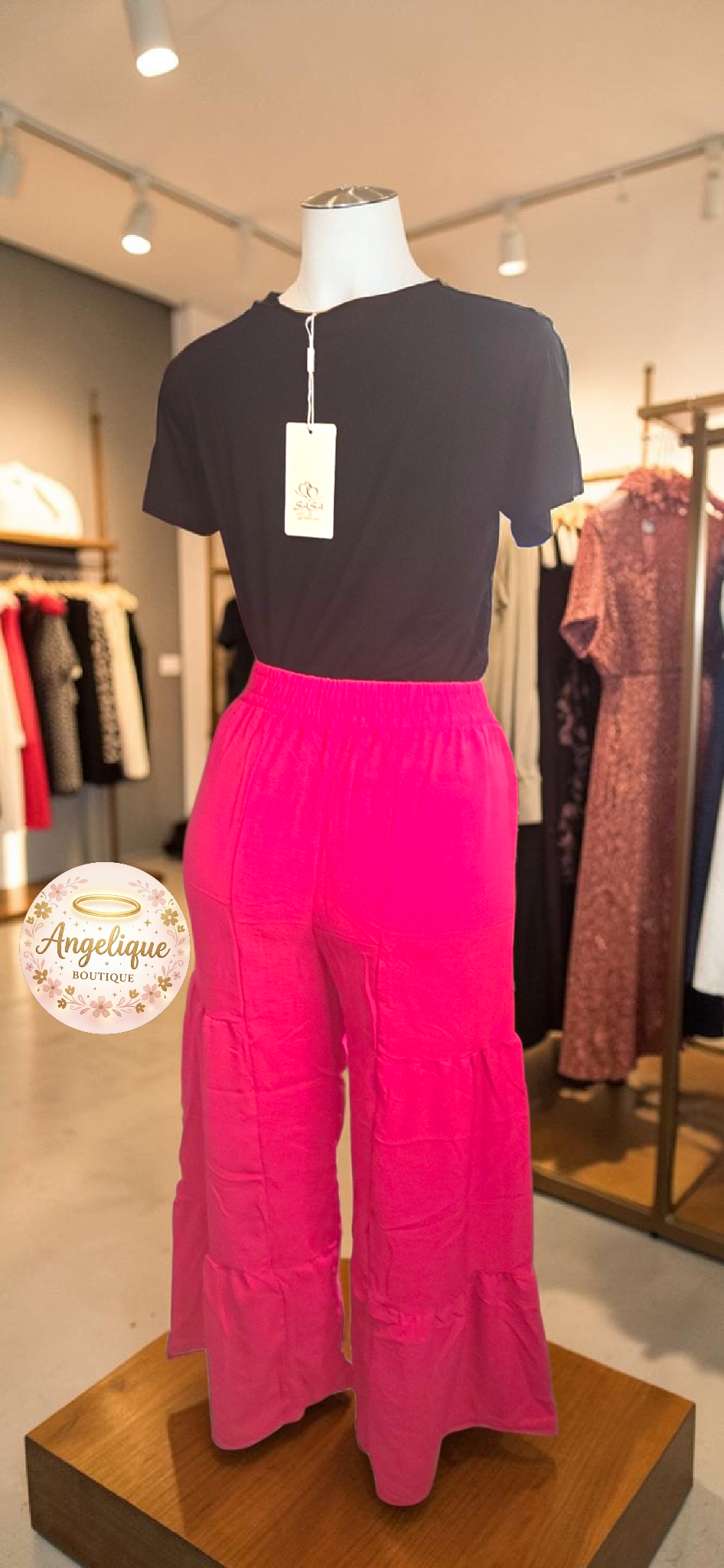 Pantalón Palazzo Largo | Rosa Fucsia, Rosa Claro & Negro