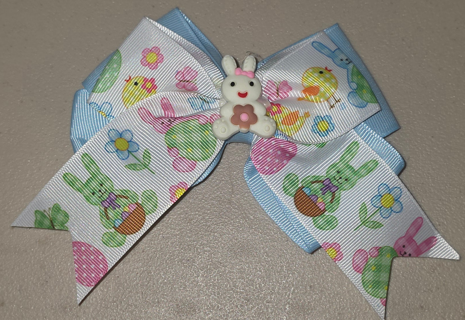 Pastel Bunny Hair Bow Girls Ponytail Ribbon Clip