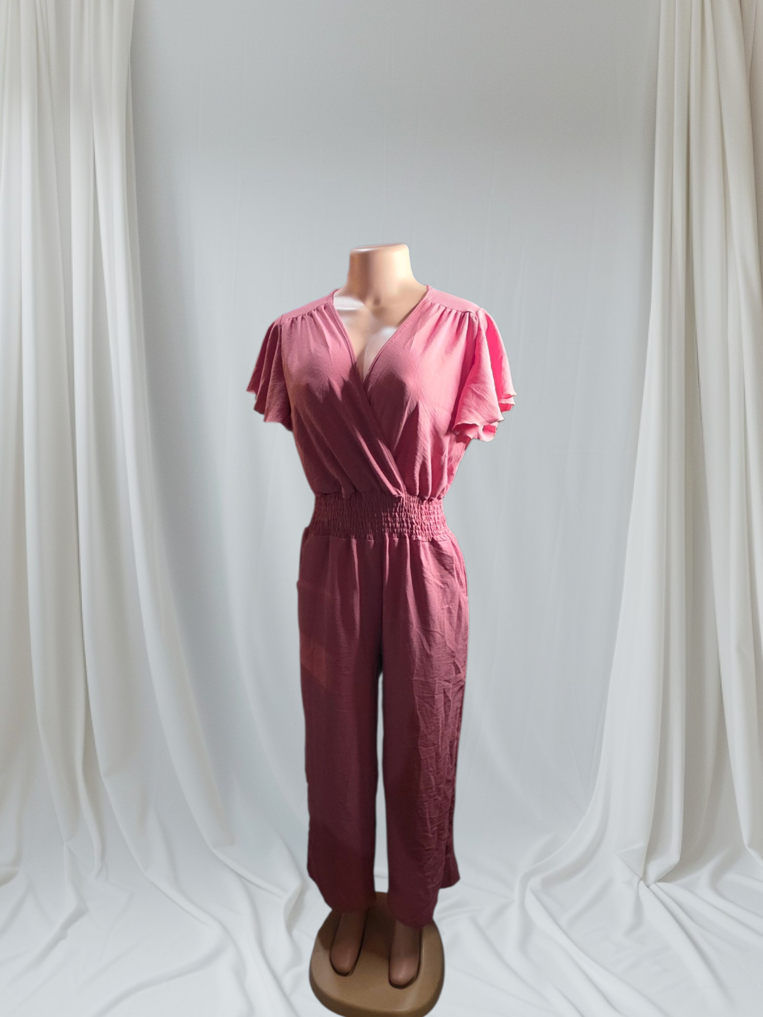 Enterizo Jumper Largo Liso con Escote en V y Faja Stretch en la Cintura | S/M y L/XL