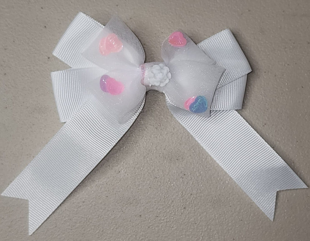 Pastel Heart Tulle Hair Bow Clip