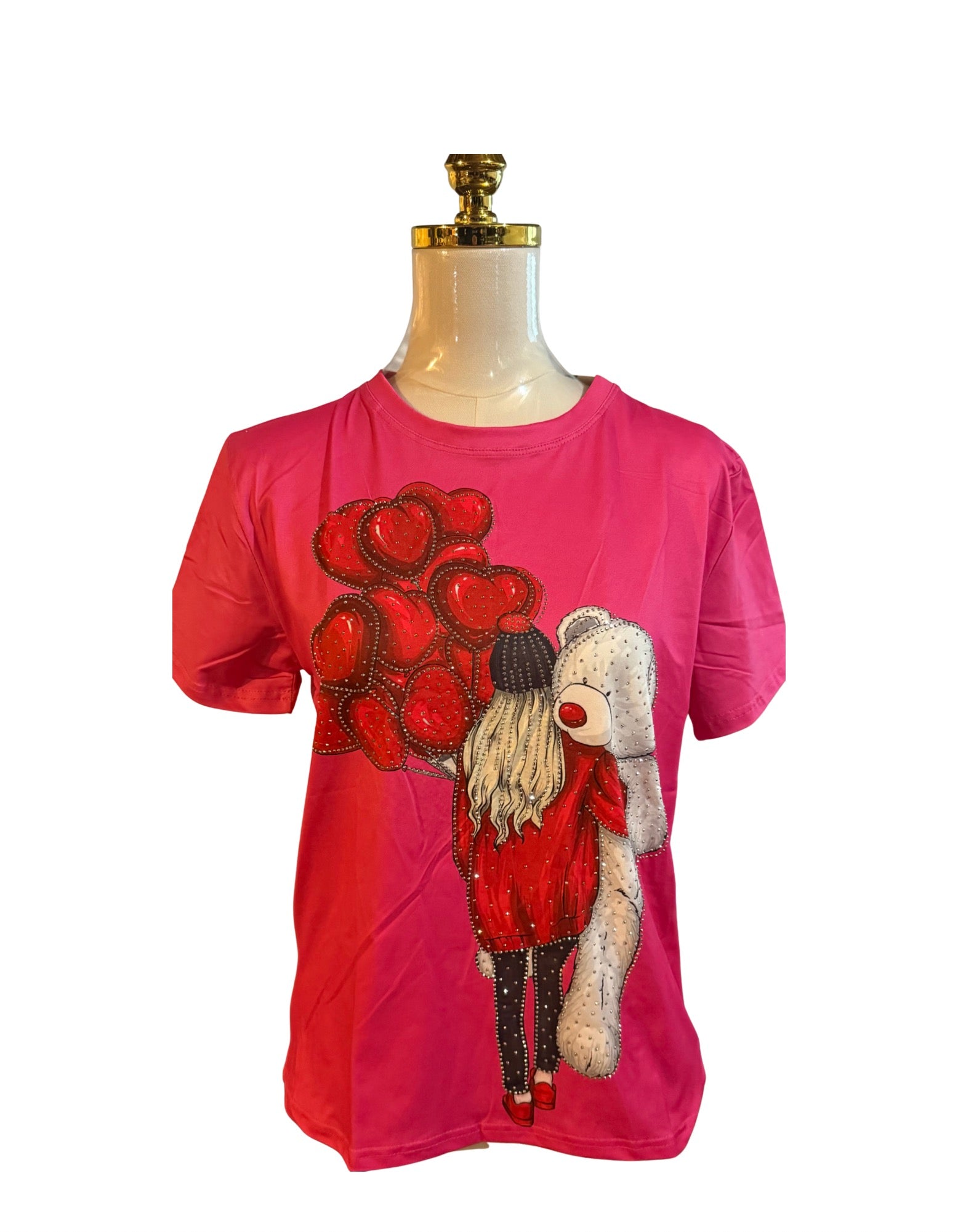 Blusa Rosa Fucsia con Pedrería | Alta Calidad | Manga Corta