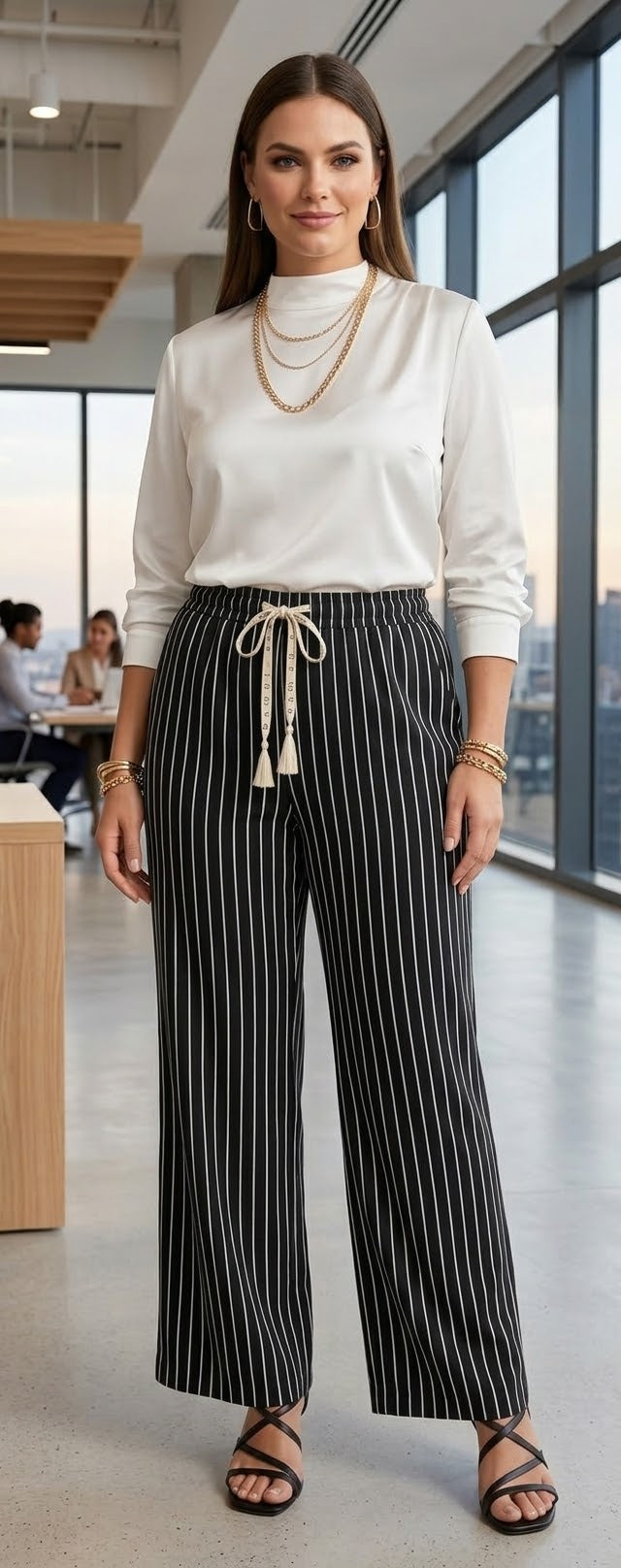 Women's Striped Palazzo Wide-Leg Pants