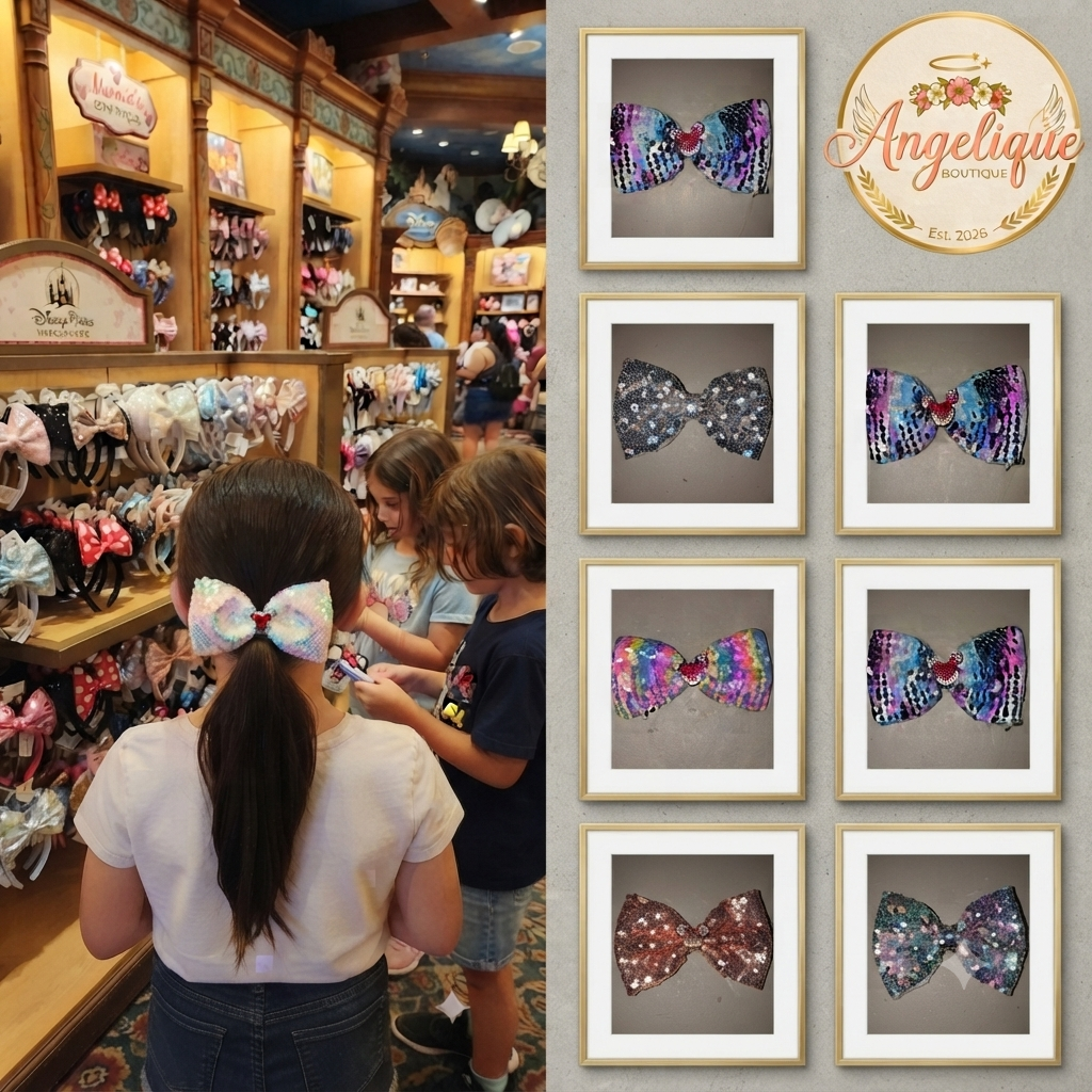 Large Sequin Mouse Ear Hair Bow for Girls