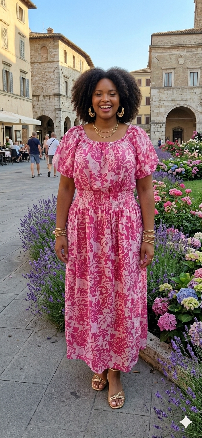 Vestido Floral con Elástico en Cintura