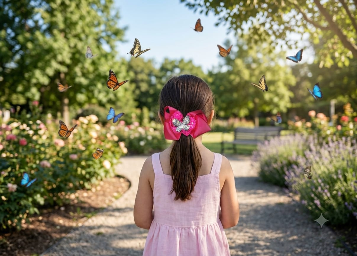 Glitter Butterfly Big Hair Bow Clip for Girls