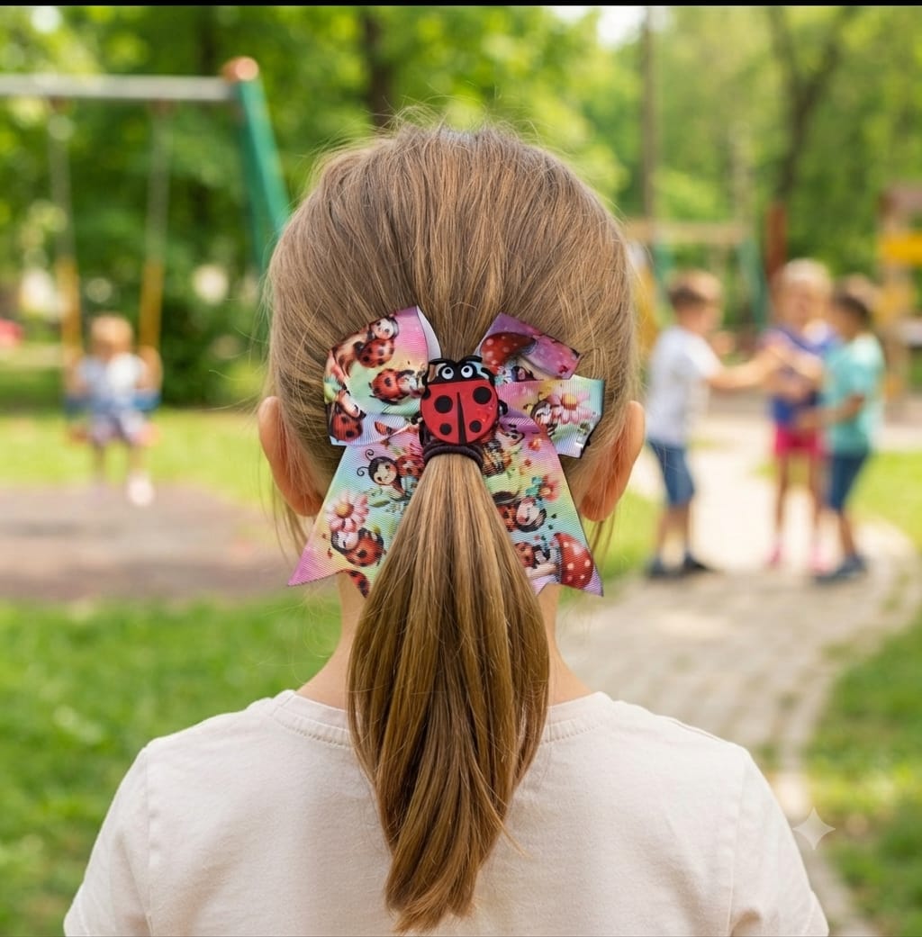 Ladybug Cheer Hair Bow Clip for Girls