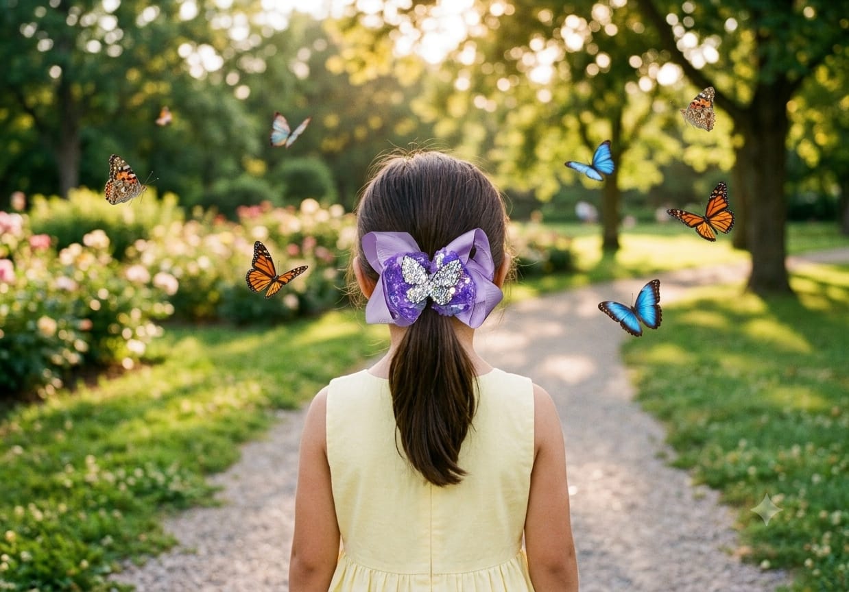 Glitter Butterfly Big Hair Bow Clip for Girls