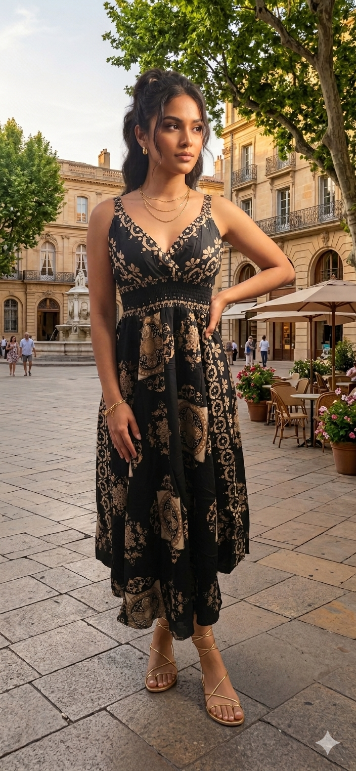Vestido Largo Mosaico Floral con Stretch