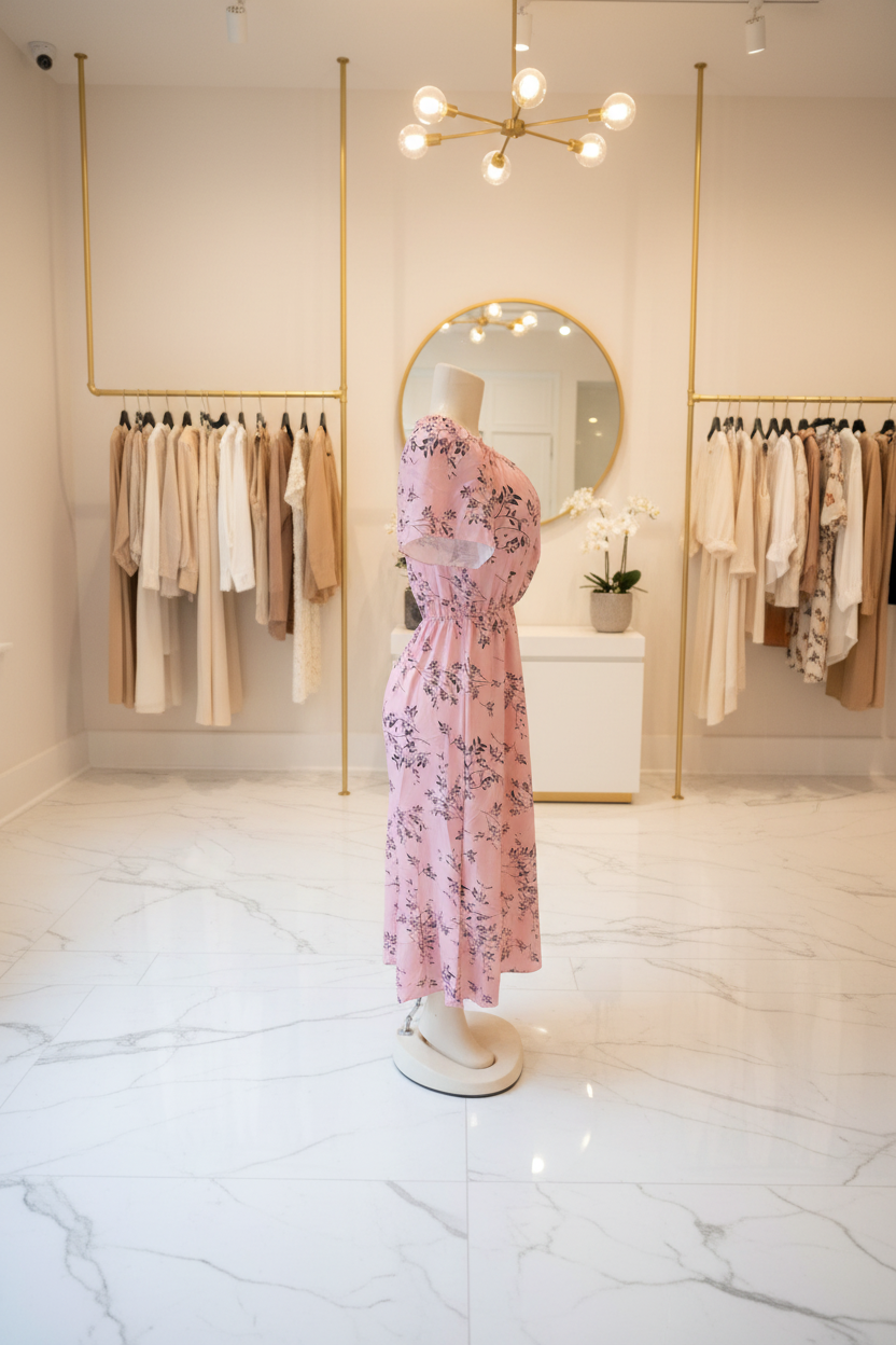 Vestido Largo Floral con Volantes en los Hombros – 2 Estilos en 1 | 65% Seda / 35% Poliéster