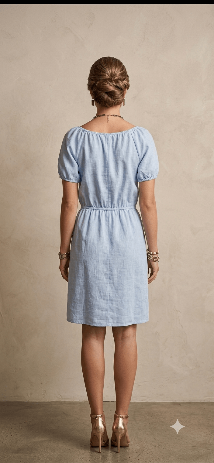 Short Linen Dress with Puff Sleeves