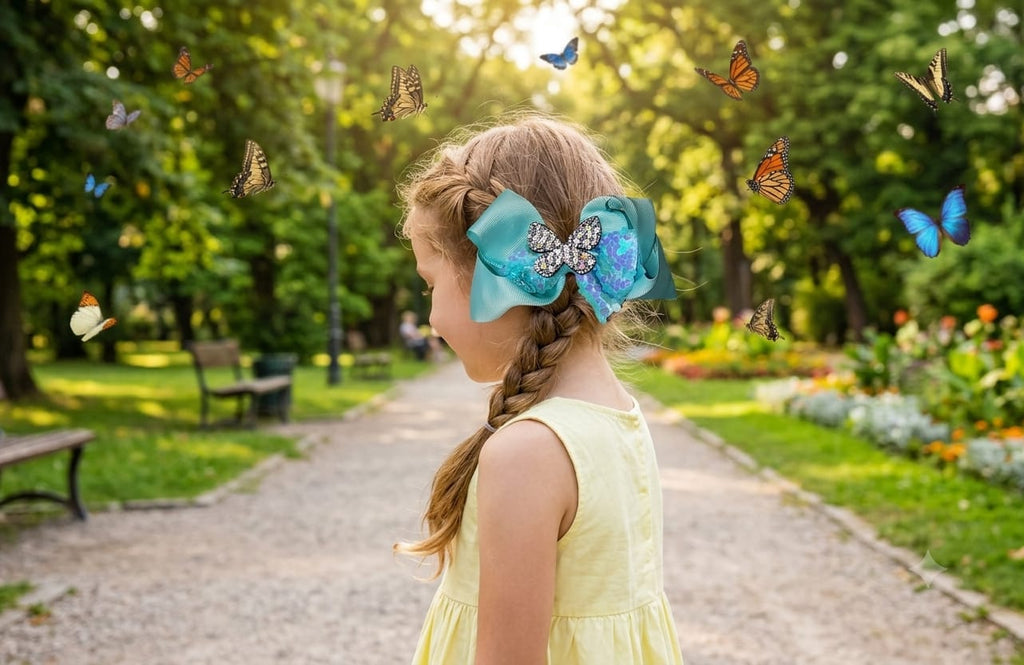 Glitter Butterfly Big Hair Bow Clip for Girls