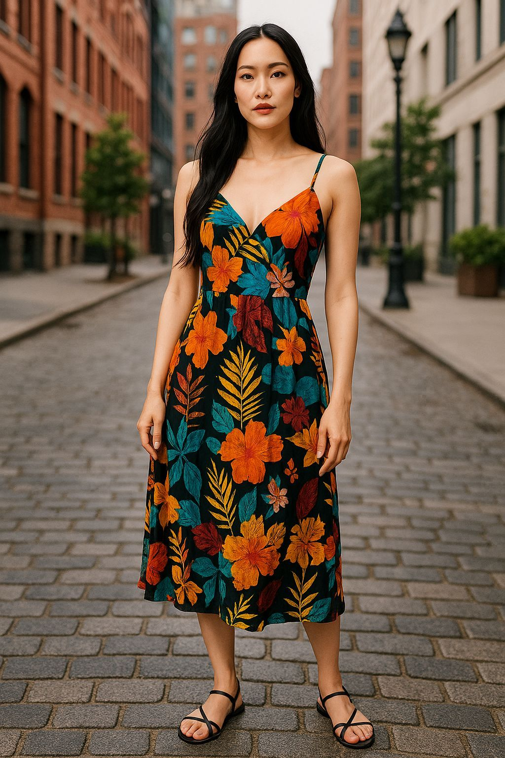 Vestido Floral con Tiras — Frescura y Estilo en Algodón