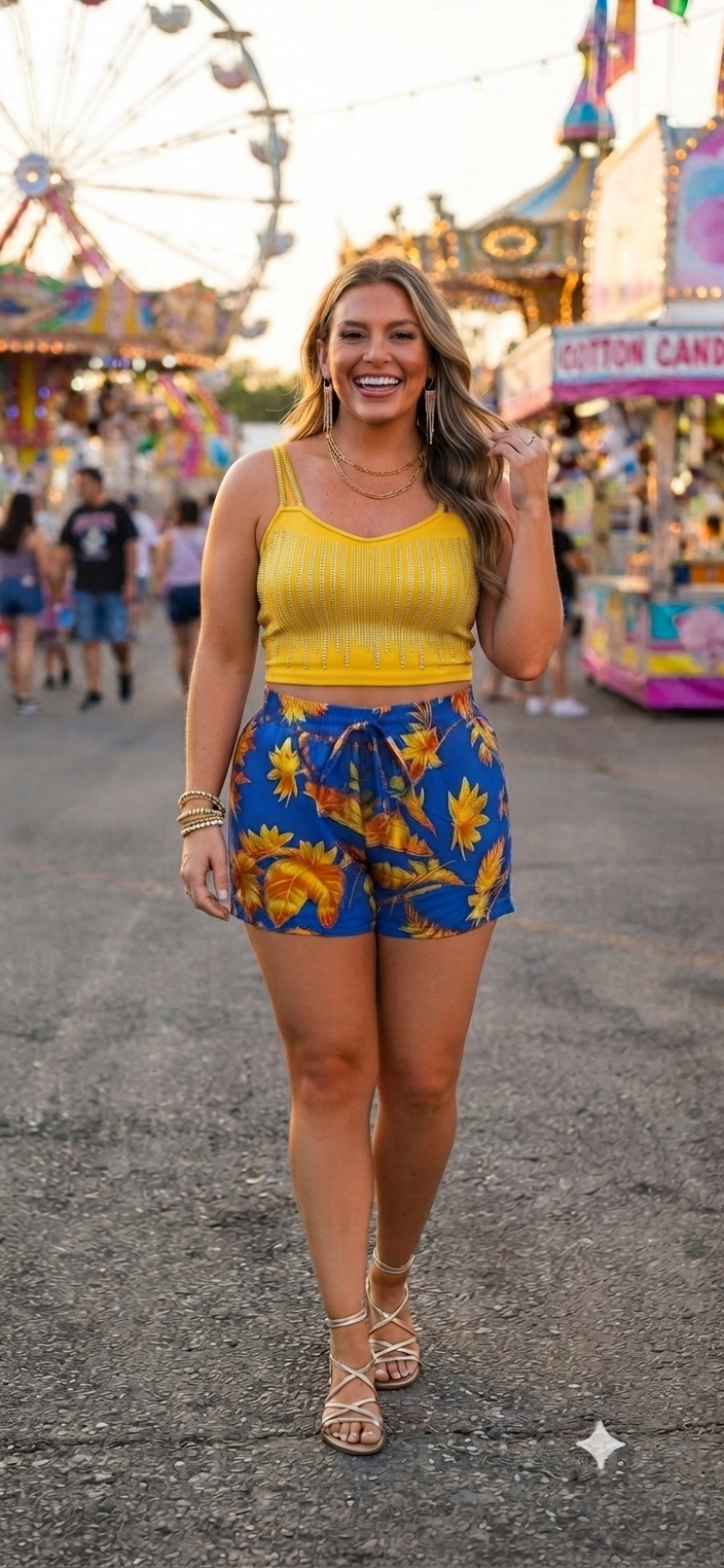Short Estampado Tropical con Bolsillos y Elástico