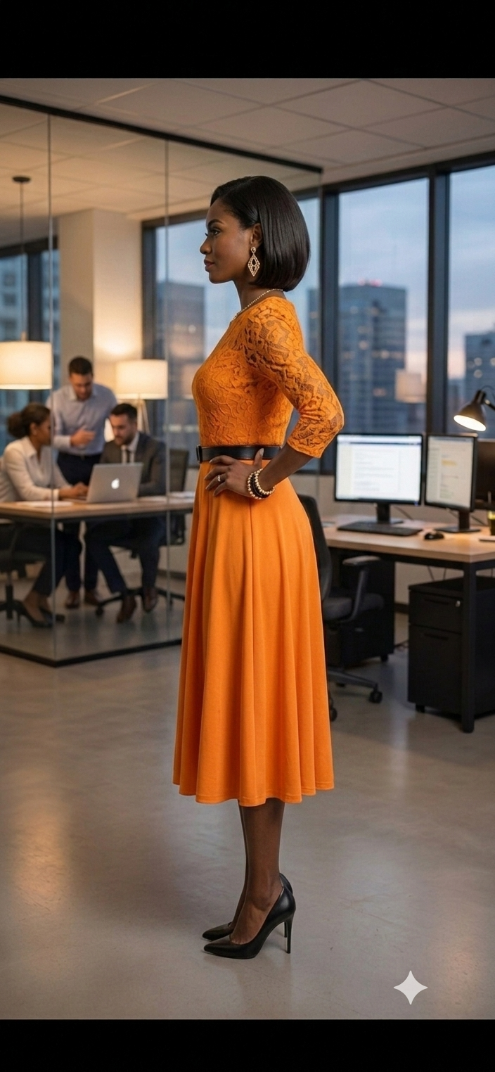 Elegant Lace Midi Dress with Flared Skirt