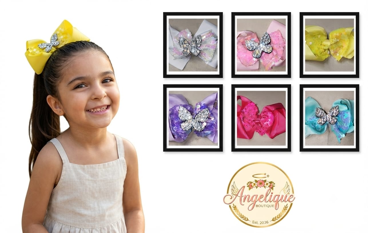 Glitter Butterfly Big Hair Bow Clip for Girls