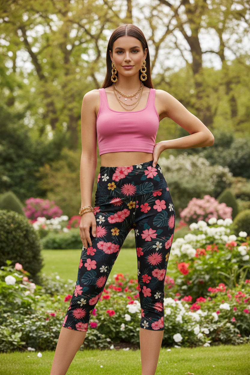 High Compression Midi Floral Leggings