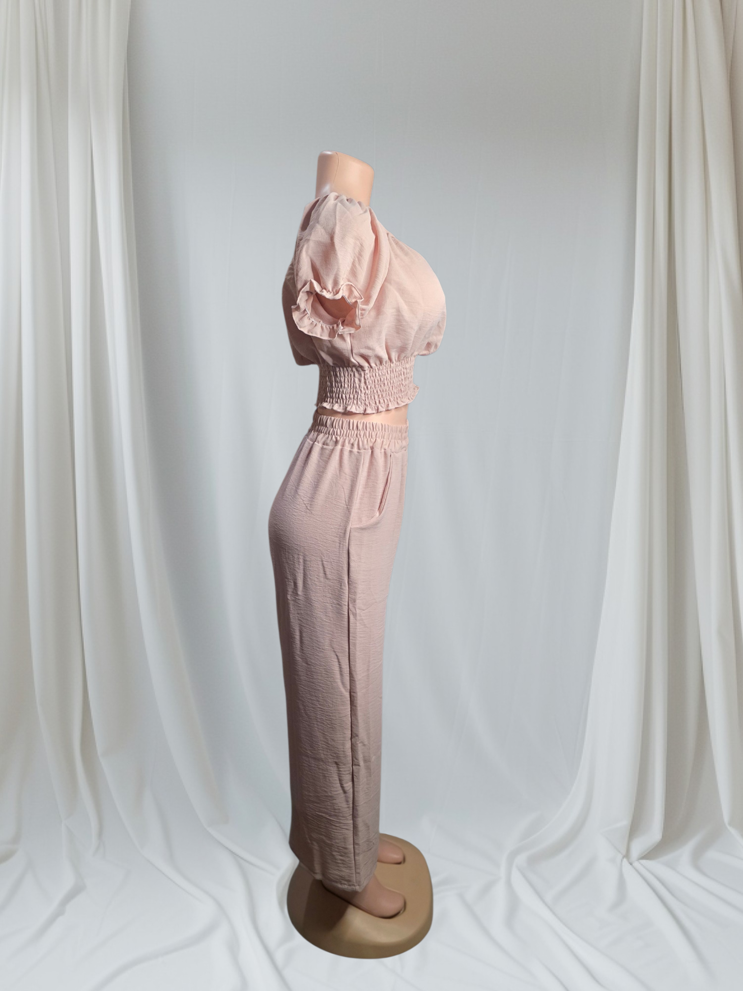 Set de 2 Piezas Mujer Top y Pantalón Fluido | Verde Claro Rosa Kaki Morado