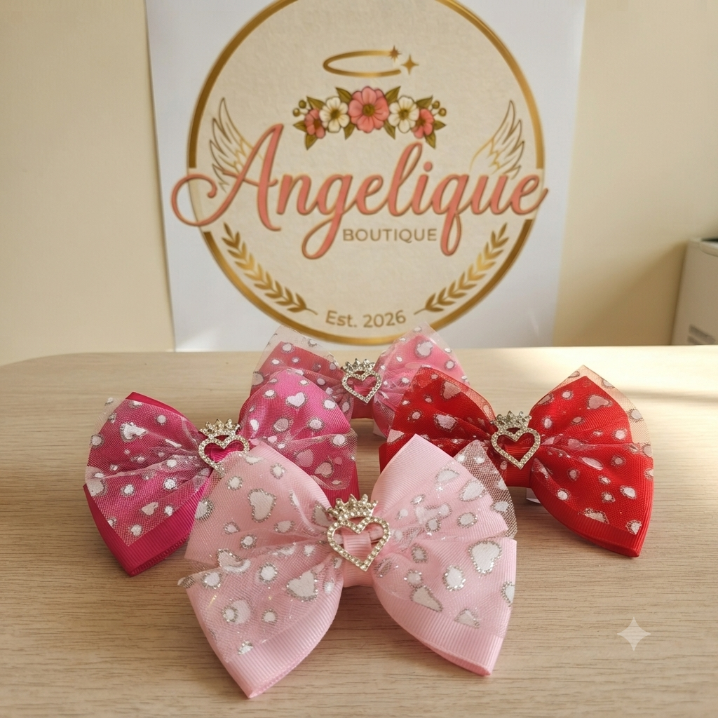 Princess Crown Heart Hair Bow with Light