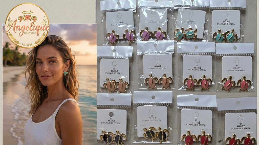 Sea Turtle Stud Earrings – Colorful Enamel Stainless Steel - Angelique Boutique