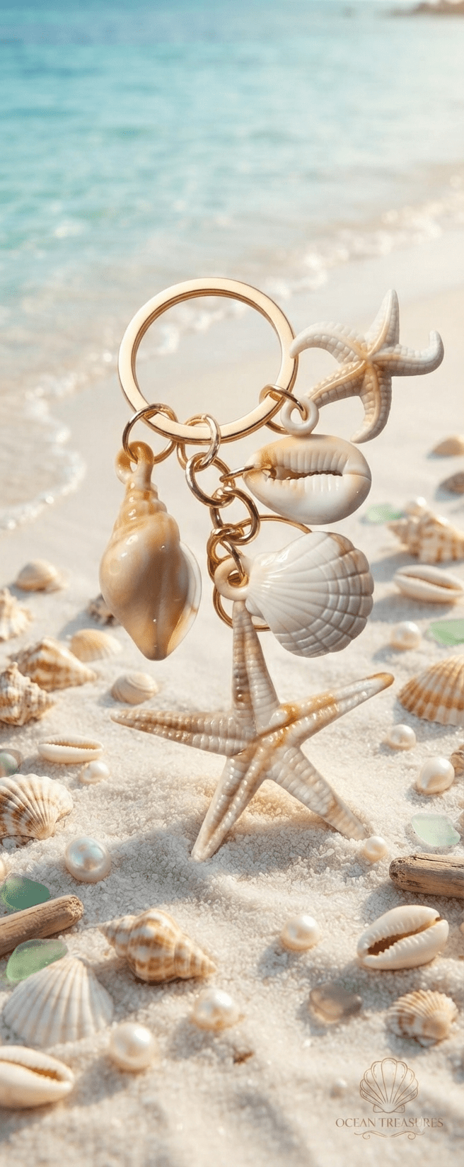 Seashell & Starfish Keychain Charm Set – Beach Accessory - Angelique Boutique