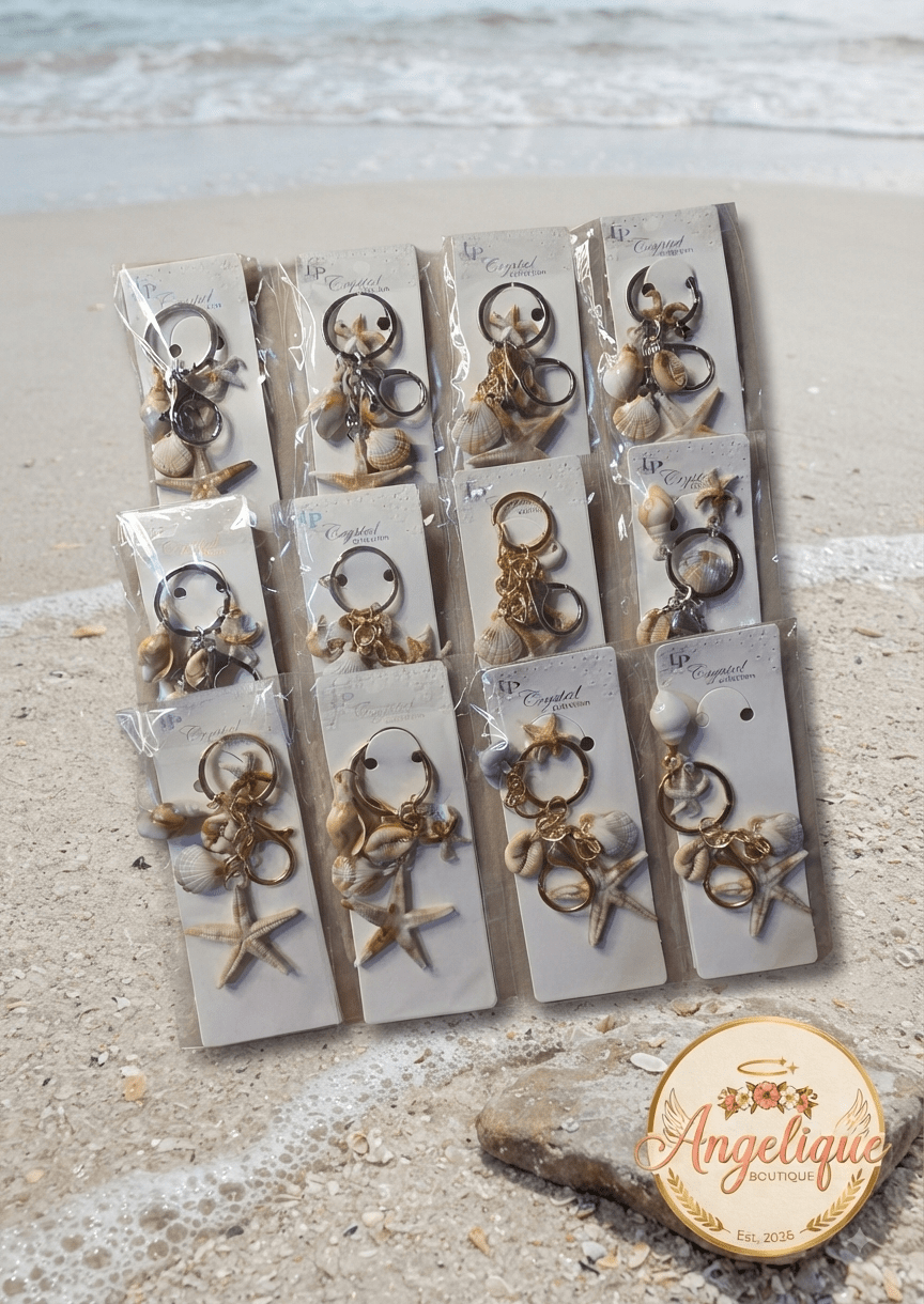 Seashell & Starfish Keychain Charm Set – Beach Accessory - Angelique Boutique