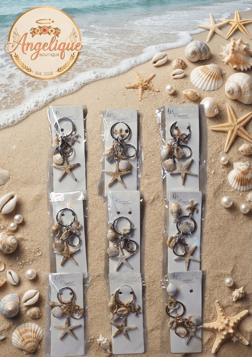 Seashell & Starfish Keychain Charm Set – Beach Accessory - Angelique Boutique