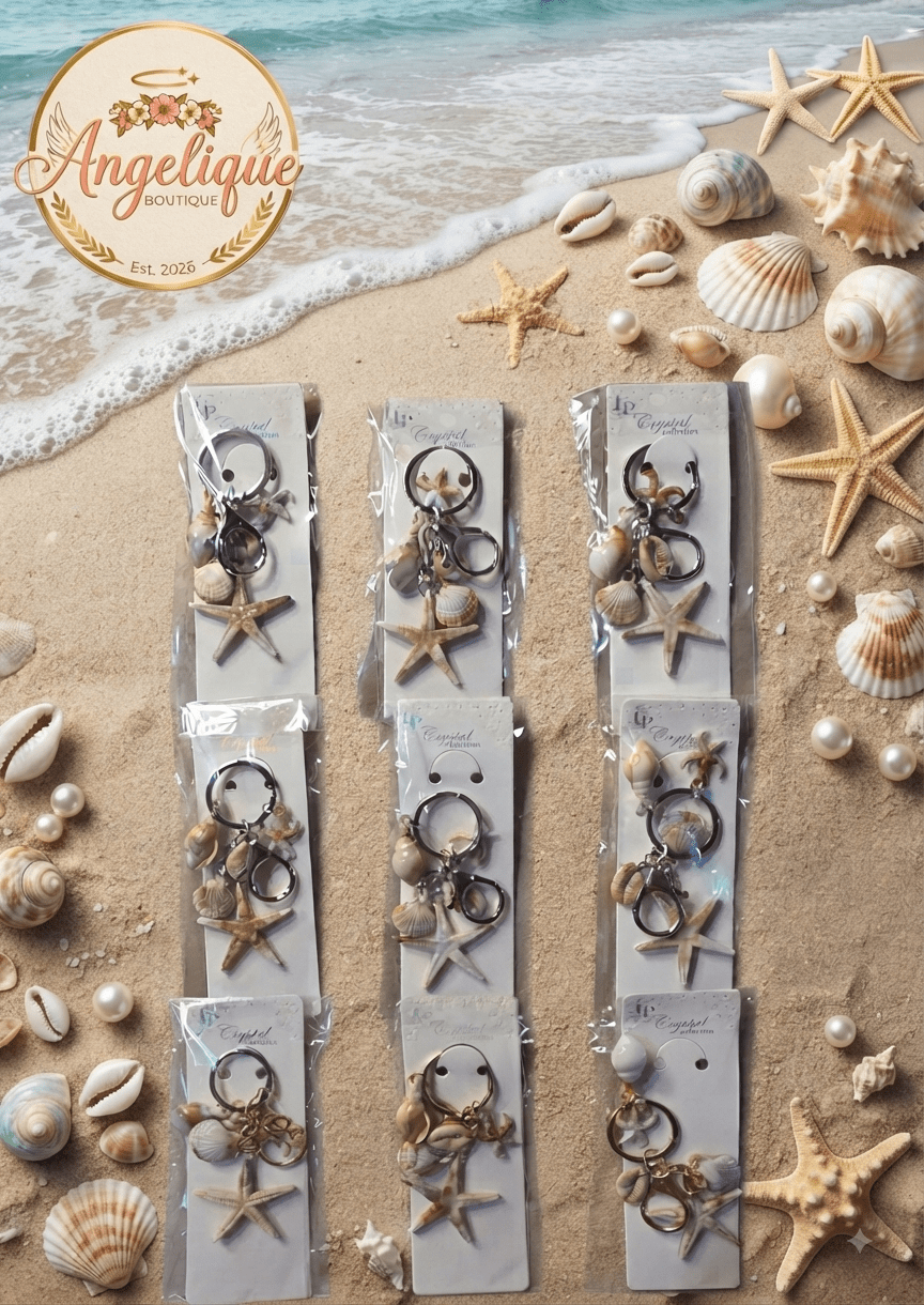 Seashell & Starfish Keychain Charm Set – Beach Accessory - Angelique Boutique