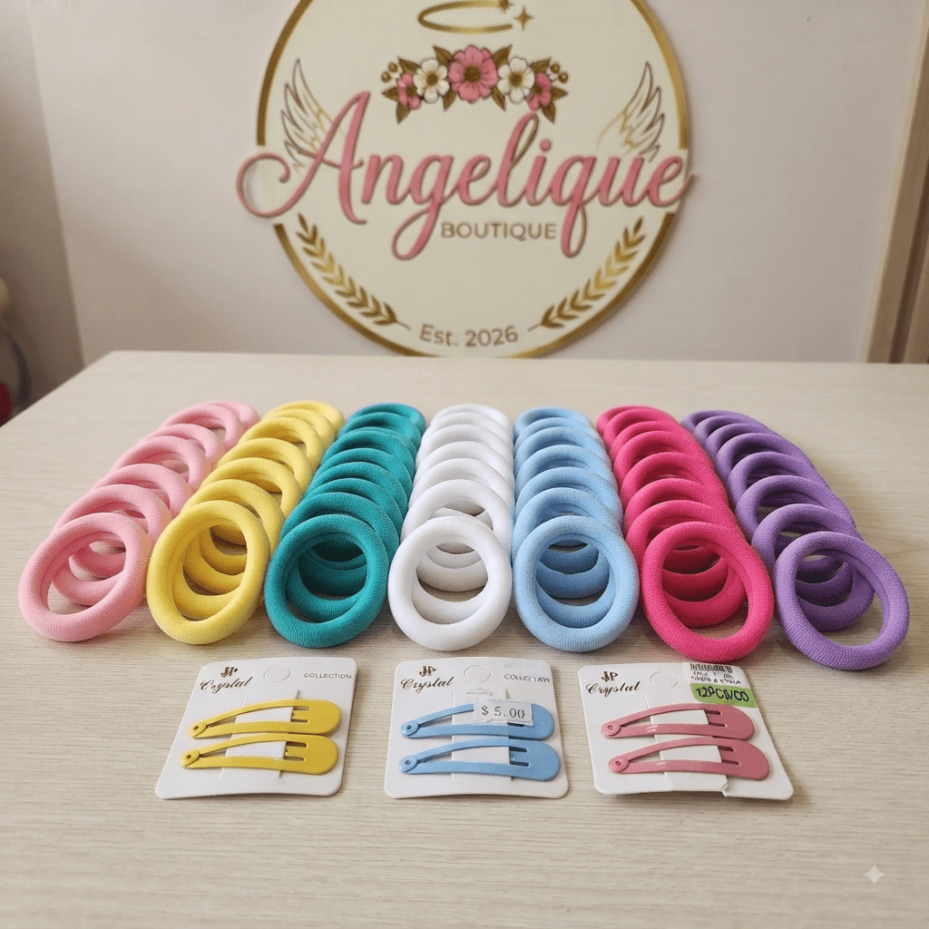 Set of 10 Hair Ties & 2 Pins – Multicolor Pack for Women - Angelique Boutique