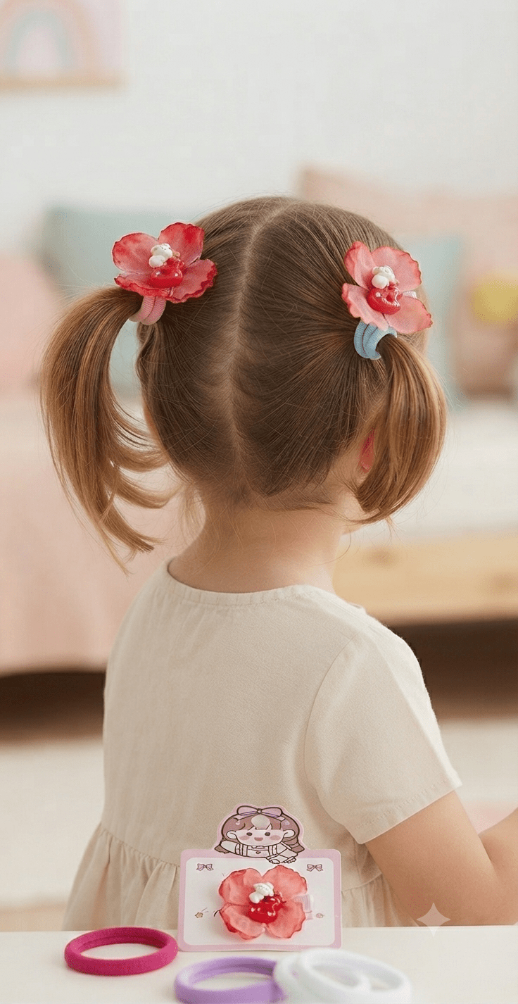 Set of 2 Hair Bows + 10 Hair Ties for Girls - Angelique Boutique