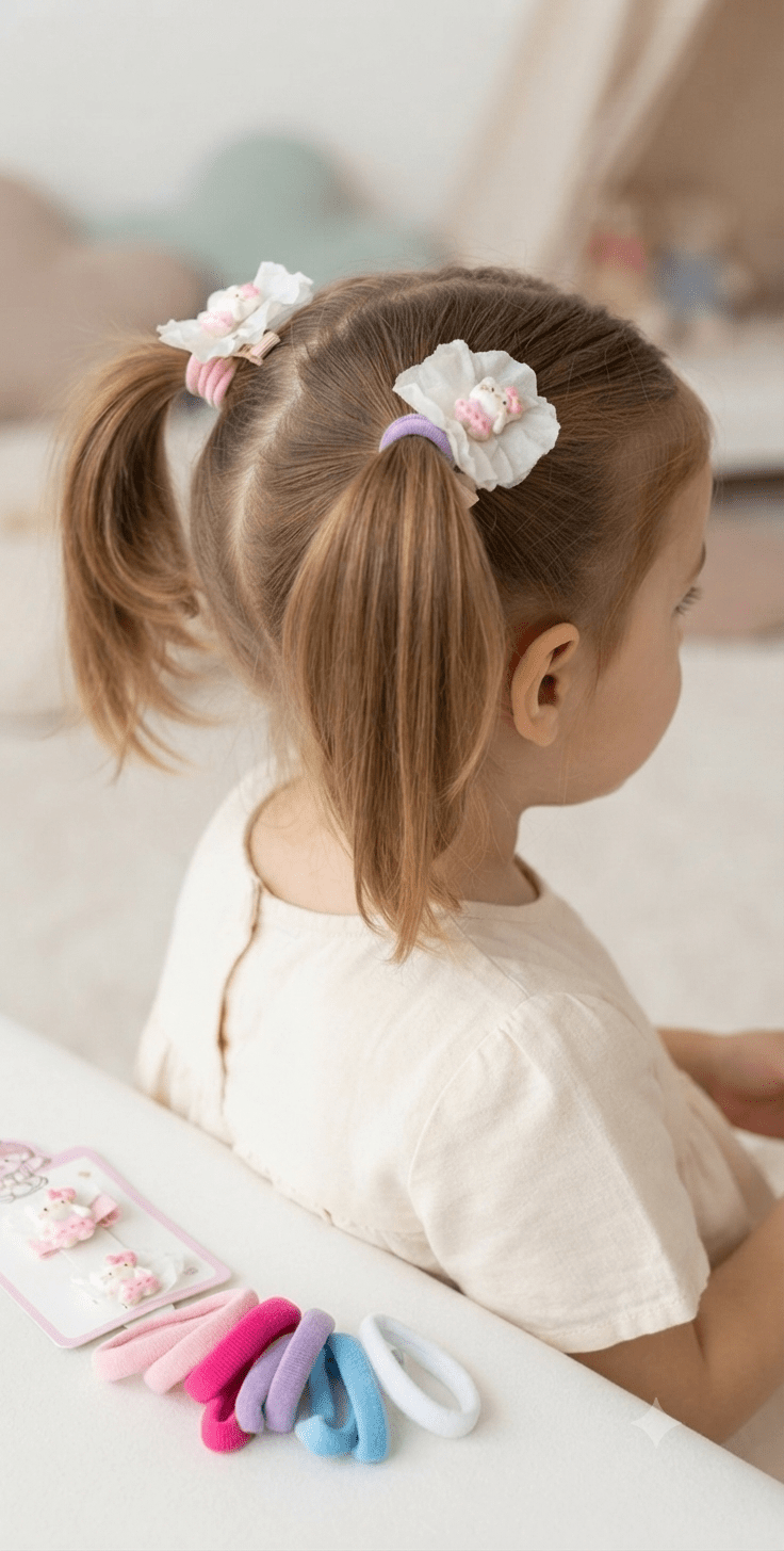Set of 2 Hair Bows + 10 Hair Ties for Girls - Angelique Boutique