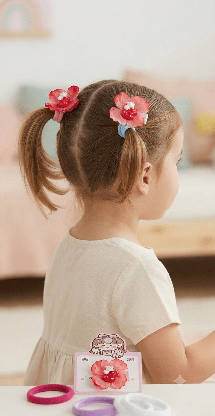 Set of 2 Hair Bows + 10 Hair Ties for Girls - Angelique Boutique