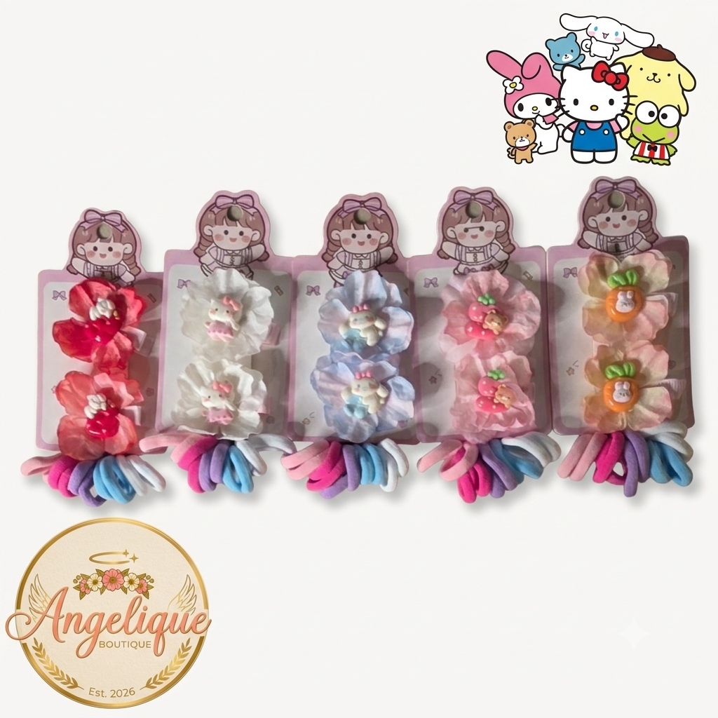 Set of 2 Hair Bows + 10 Hair Ties for Girls - Angelique Boutique