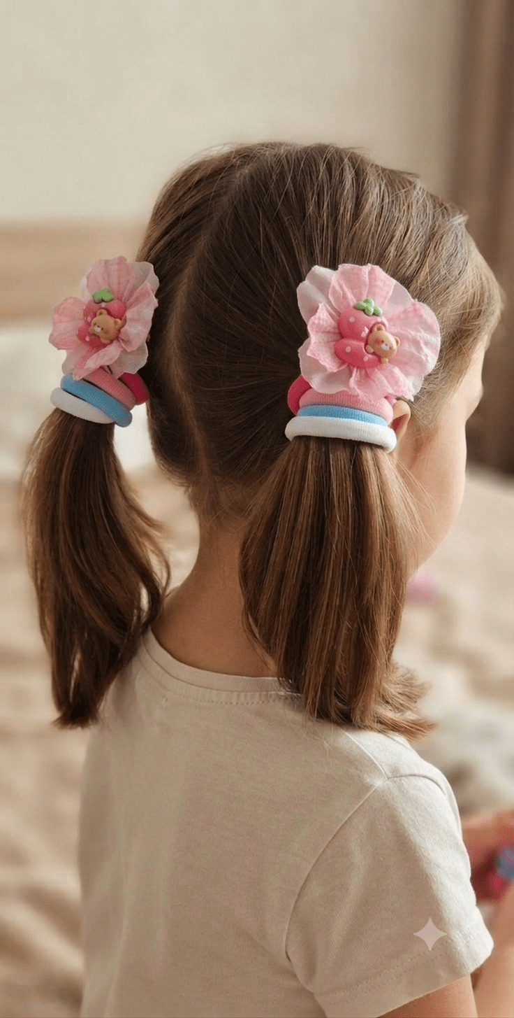 Set of 2 Hair Bows + 10 Hair Ties for Girls - Angelique Boutique