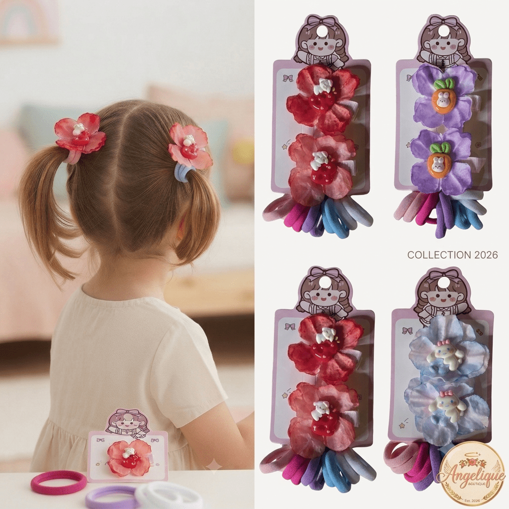 Set of 2 Hair Bows + 10 Hair Ties for Girls - Angelique Boutique