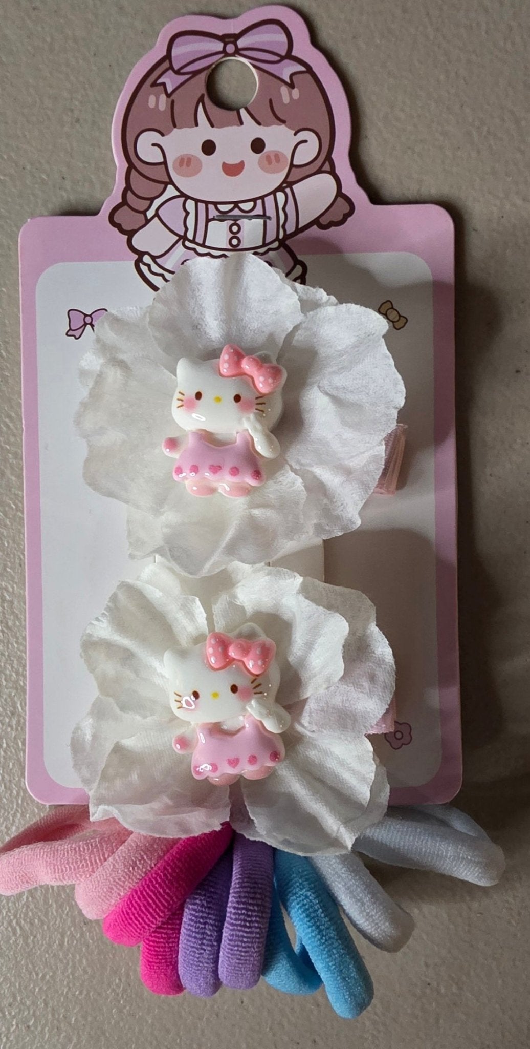 Set of 2 Hair Bows + 10 Hair Ties for Girls - Angelique Boutique