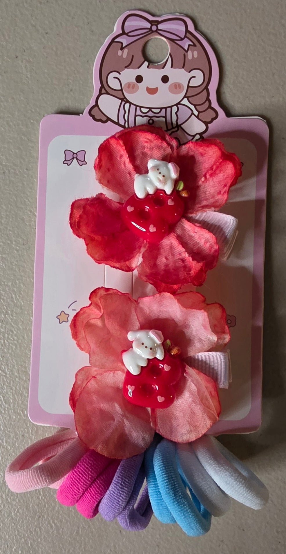 Set of 2 Hair Bows + 10 Hair Ties for Girls - Angelique Boutique
