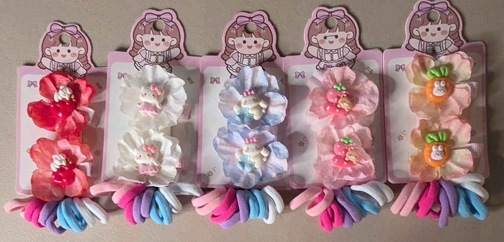 Set of 2 Hair Bows + 10 Hair Ties for Girls - Angelique Boutique