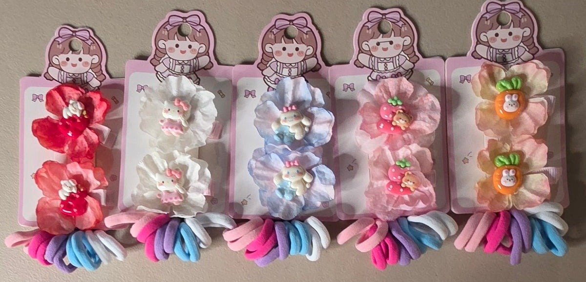 Set of 2 Hair Bows + 10 Hair Ties for Girls - Angelique Boutique