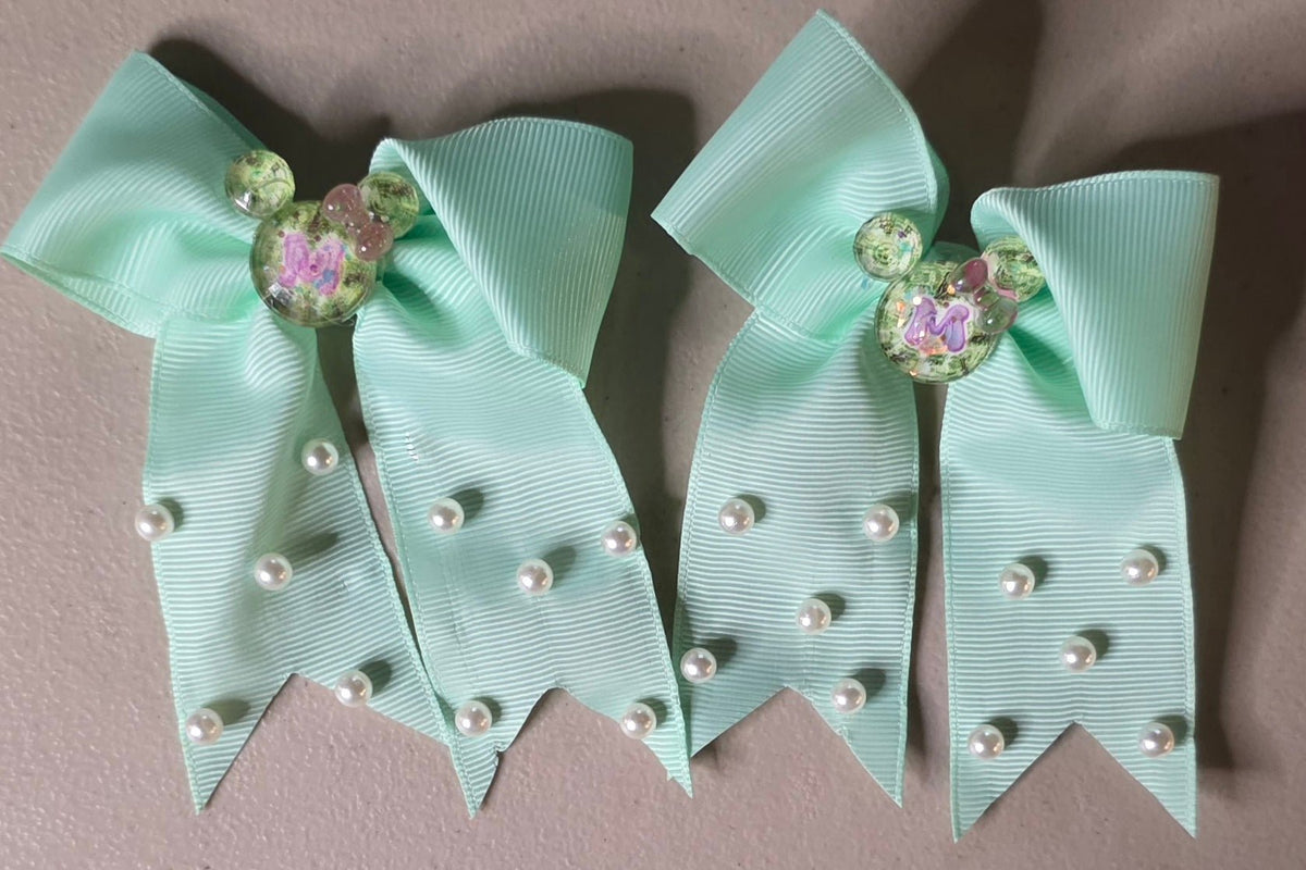 Set of 2 Mickey Mouse Glitter & Pearl Hair Bows for Women - Angelique Boutique