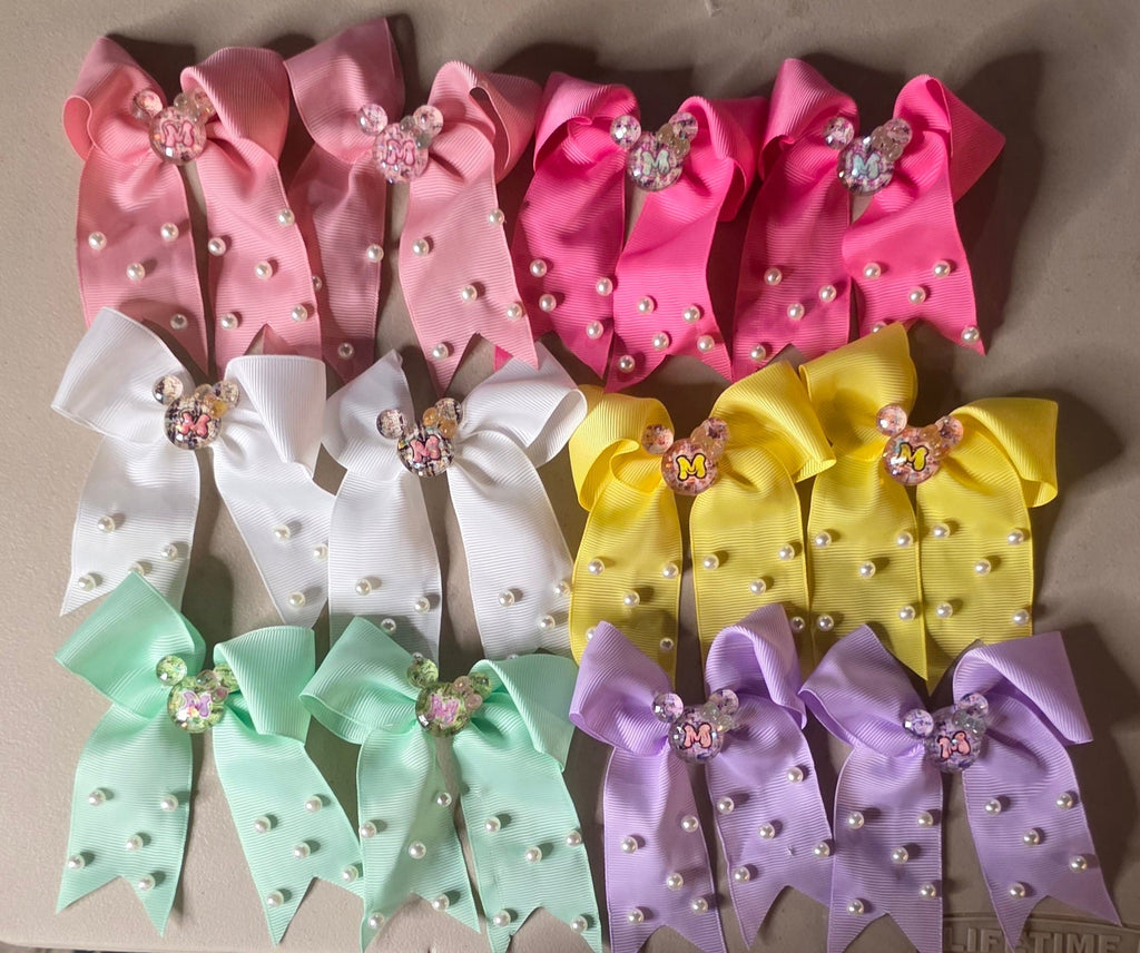 Set of 2 Mickey Mouse Glitter & Pearl Hair Bows for Women - Angelique Boutique