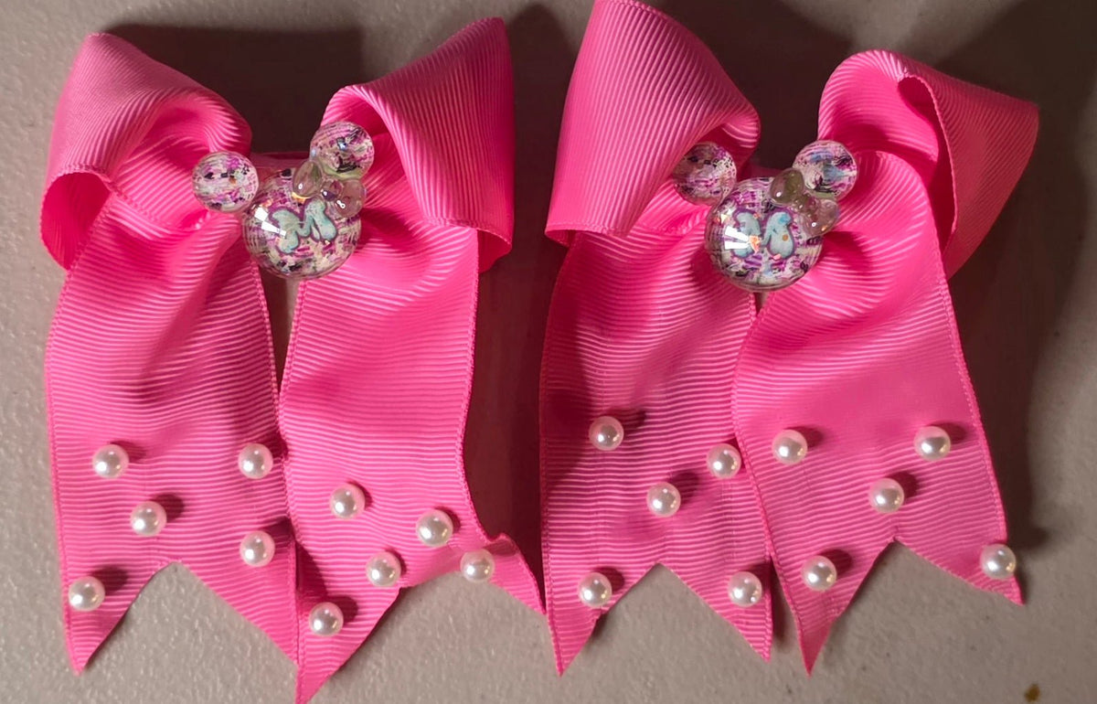 Set of 2 Mickey Mouse Glitter & Pearl Hair Bows for Women - Angelique Boutique